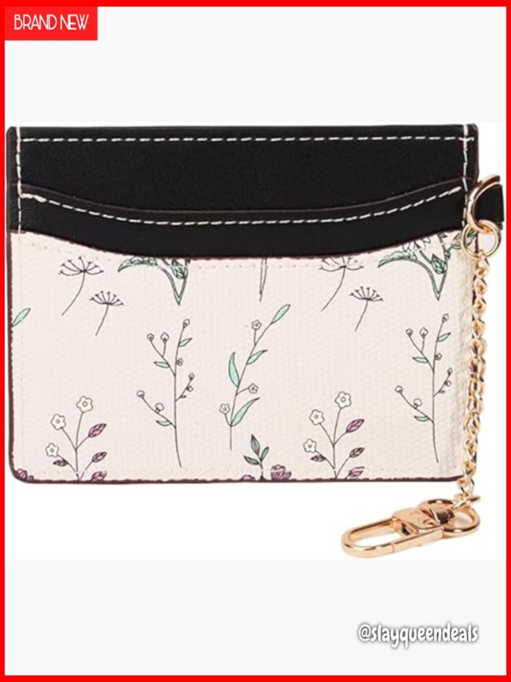Slim Minimalist Front Pocket Wallet Credit Card Holder Floral Purse Keychain